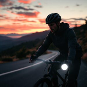 Light set enhancing visibility and safety during night cycling adventures.