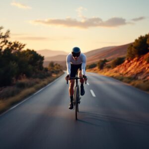 Aerodynamic cycling suit optimizing speed and performance on the road.